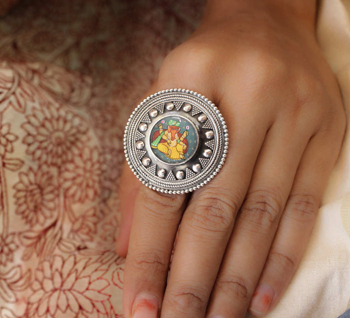 Adya Ganesha Embossed ring