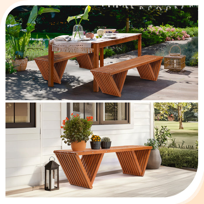 Banc d'extérieur en bois pour 3 personnes avec base triangulaire