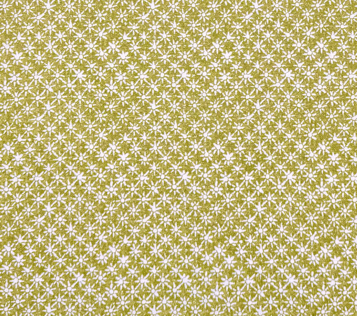 China Seas Fabric: Balinese Star - Custom New Green on Cream Linen