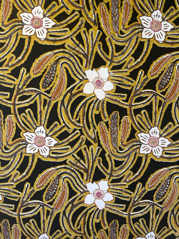 China Seas Fabric: Bunga Print - Custom Black Multi on Cotton Sateen