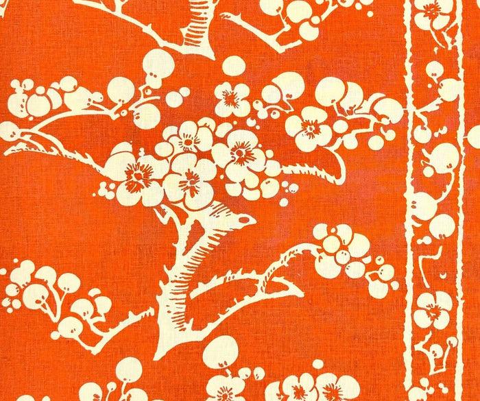 China Seas Fabric: Hawthorne - Custom Tomato on Tan 100% Linen