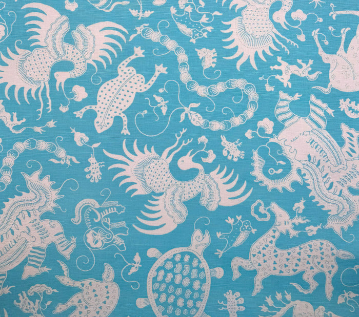 China Seas: Indramayu Reverse - Custom Turquoise on White Linen / Cotton
