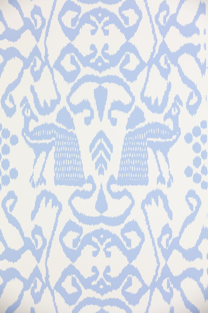 China Seas Wallpaper: Bali Isle - Custom Sapphire Ice Blue on Almost White Paper