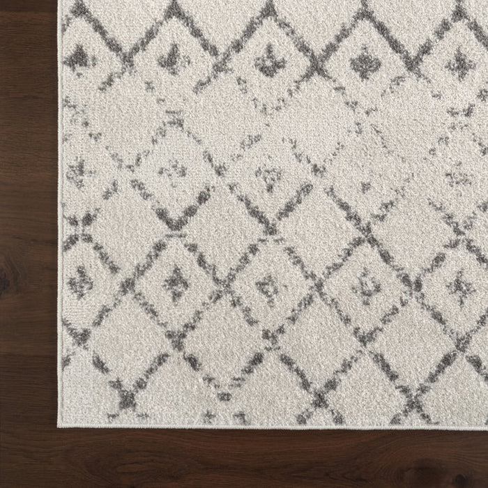Giannini Moroccan Rug Runner with Grey/Off-White Geometric Pattern 2 ft 8 in x 12 ft