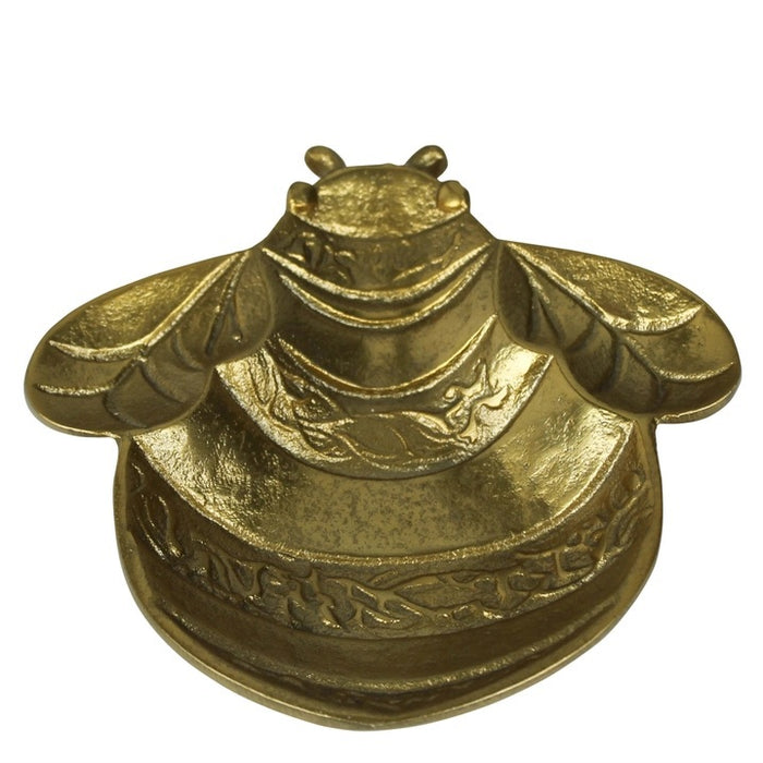 The HOMART GOLD BEE TRAY features a shiny, gold-toned metal bee with engraved details—ideal for display or as a unique jewelry holder.