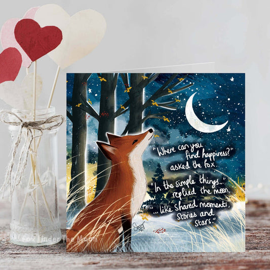 Happiness - Positivity Card From Fox Under The Moon with a fox and moon illustration, spreading joy and positivity.