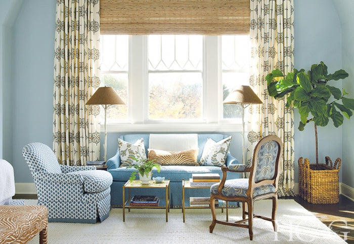 Home Couture Fabric: Medara - Custom Green / Navy on Cream 100% Linen