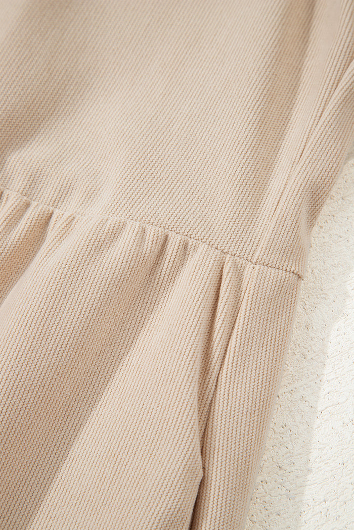 Oatmeal Corduroy Half Button Collared Long Sleeve Mini Dress