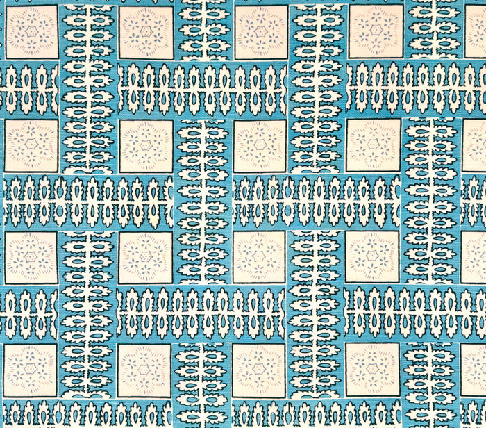 Quadrille Fabric: Manchester-by-the-Sea - Custom Turquoise / New Blue on Tinted Belgian Linen / Cotton