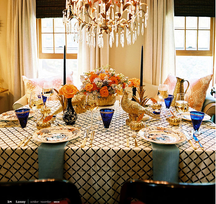 Quadrille Fabric: Terrace - Custom Venice Blue on Tinted 100% Linen
