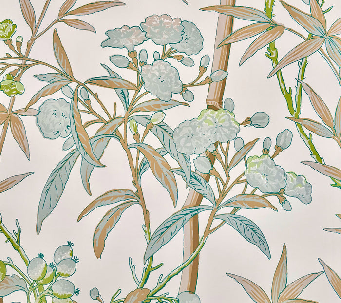 Quadrille Wallpaper: Enchanted Garden Bamboo - Custom Multi Green / Taupe (FIVE YARD MINIMUM)