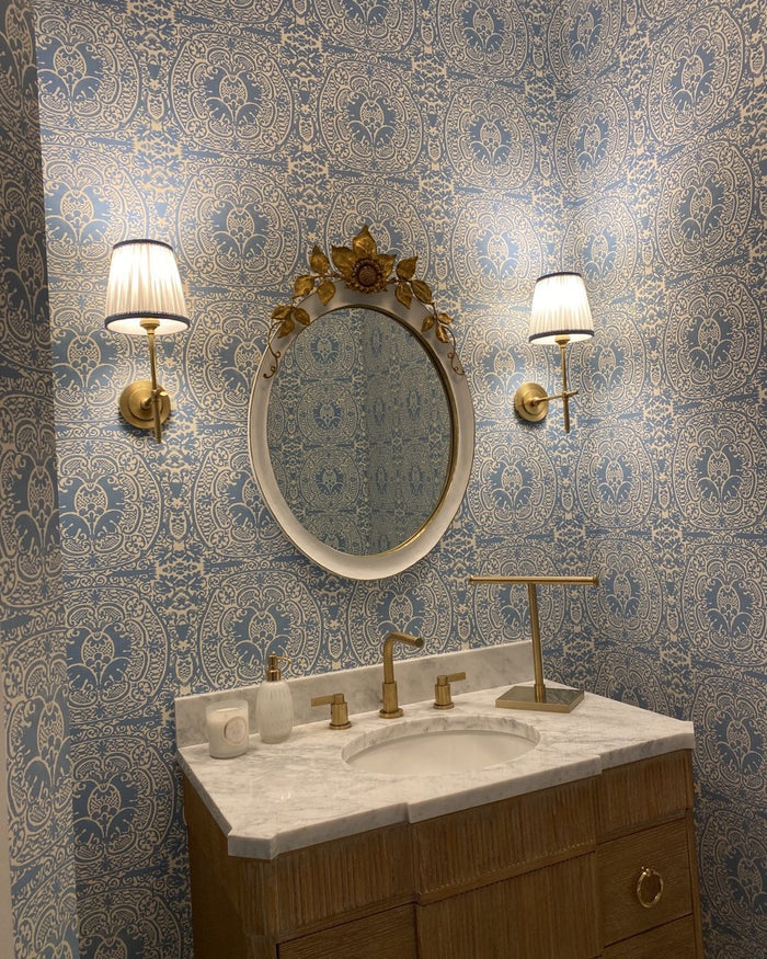 Quadrille Wallpaper: Veneto - Custom Green on White Paper (FIVE YARD MINIMUM)