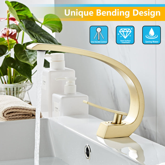 Single Hole Bathroom Faucet Single-handle Faucet (Brushed Gold)