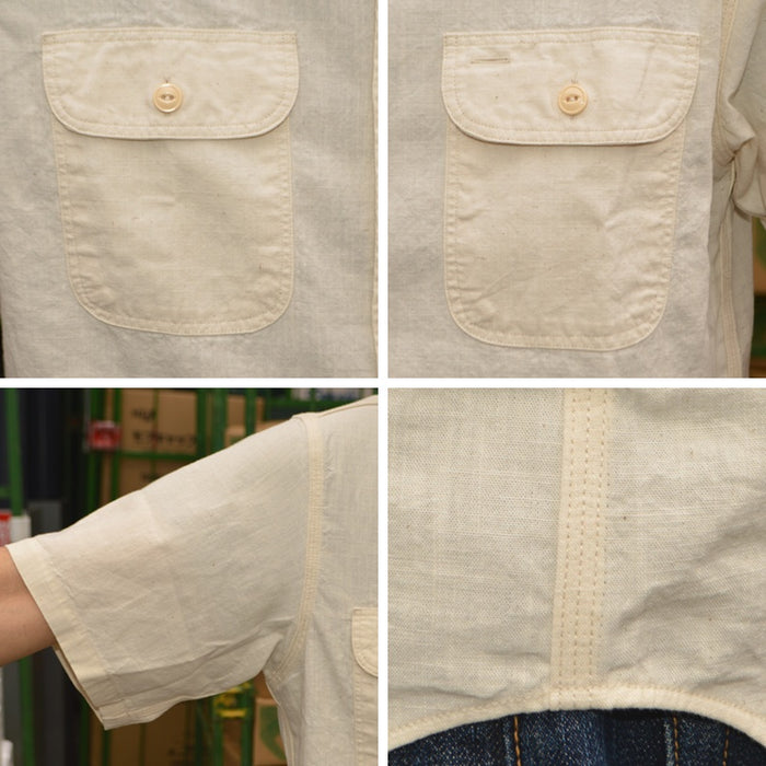 SUGAR CANE "SC37942" WHITE CHAMBRAY WORK SHIRT (SHORT SLEEVE)