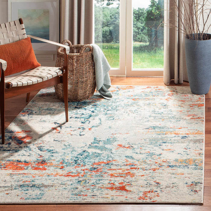 Tapis abstrait crème/orange/bleu 9 x 12 pieds