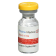 A small, clear vial capped with a yellow lid sits upright. The vial is partially obscured with a red label.
