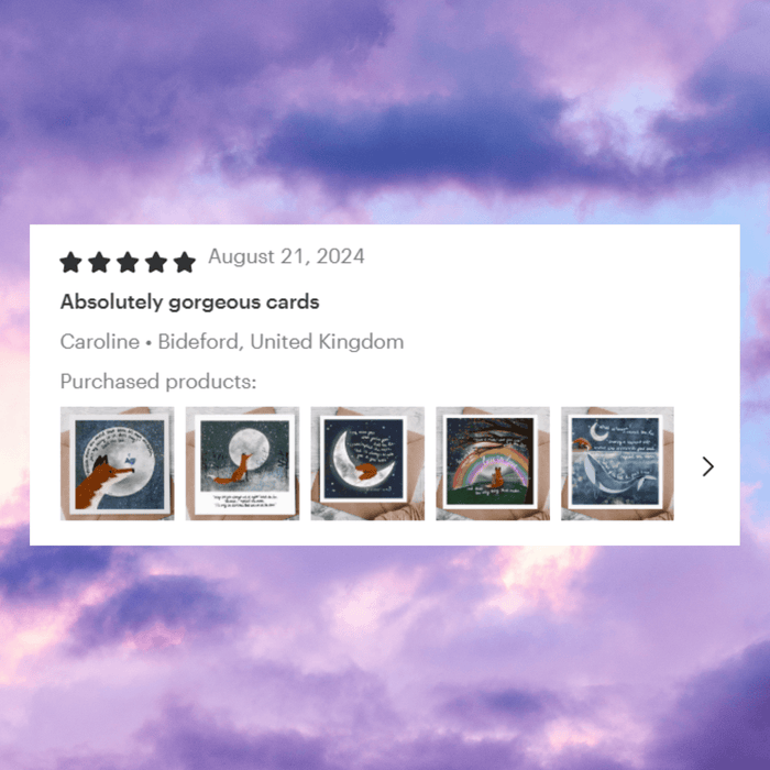 Review of "A True Friend" A Friendship Card by Fox Under The Moon with five star rating and customer feedback.