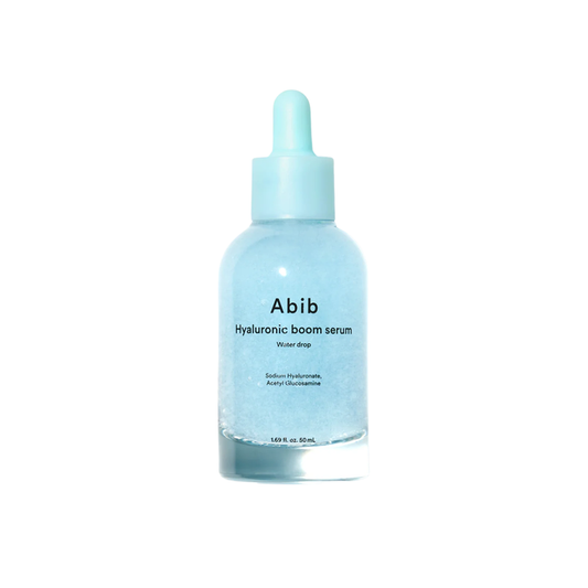 ABIB Hyaluronic Boom Serum Water Drop is a refreshing serum made to deeply hydrate dry, dehydrated, and sensitive skin without feeling heavy. Formulated with nano-sized Hyaluronic Acid, Sodium Hyaluronate, Glyceryl Glucoside, Acetyl Glucosamine, Ectoin, Panthenol, Beta-Glucan, Ceramide NP, Tocopherol, and Soluble Collagen, it helps deliver instant moisture, improve hydration retention, and strengthen the skin barrier. The lightweight, fast-absorbing texture leaves skin feeling cool, plump, smoot