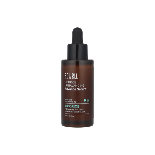 ACWELL Licorice pH Balancing Advance Serum is a brightening and soothing serum that helps restore skin balance and radiance. Formulated with 71% Licorice Root Water and additional Licorice Extract, it works to reduce dullness and even out skin tone. Enriched with Niacinamide, Glutathione, and Artichoke Leaf Extract, it targets dark spots, supports elasticity, and improves overall clarity. With Hyaluronic Acid, Oat Extract, and Beta-Glucan, this serum also hydrates and calms for a healthy, glowin