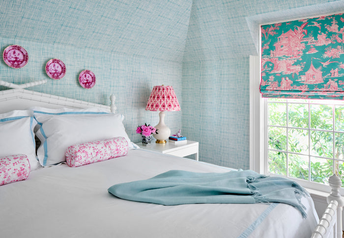 Alan Campbell Wallpaper: Criss Cross - Custom Swiss Blue on Almost White Paper (FIVE YARD MINIMUM)