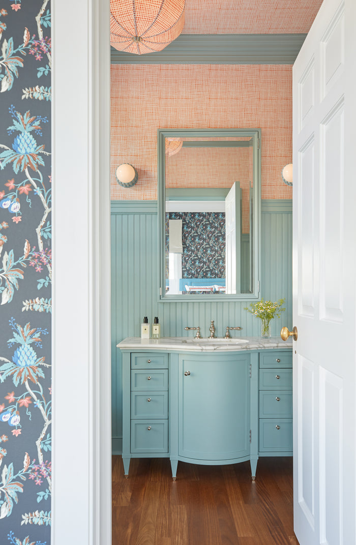 Alan Campbell Wallpaper: Criss Cross - Custom Swiss Blue on Almost White Paper (FIVE YARD MINIMUM)