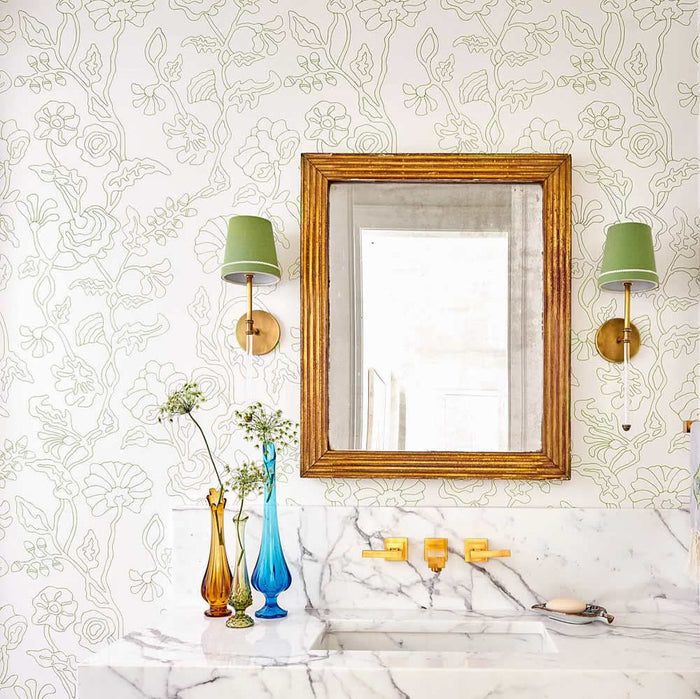 Alan Campbell Wallpaper: Potalla Outline - Custom Eggplant on White Paper (5 YARD MINIMUM)