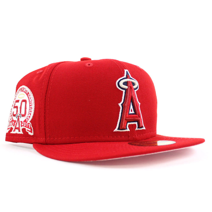 Anaheim Angels 50 Year Anniversary New Era 59Fifty Fitted Hat (Red Pink Under Brim)