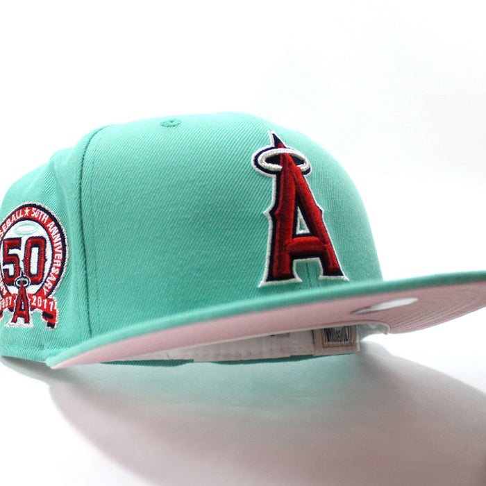 Anaheim Angels 50th Anniversity New Era 59Fifty Fitted Hat (Mint Pink Under Brim)