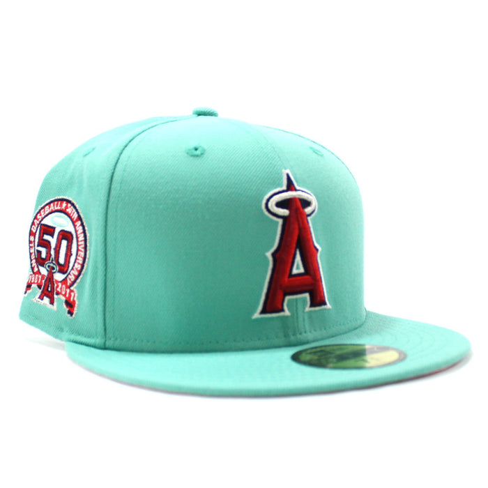 Anaheim Angels 50th Anniversity New Era 59Fifty Fitted Hat (Mint Pink Under Brim)