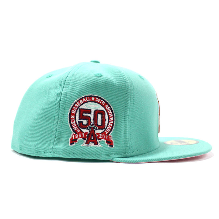 Anaheim Angels 50th Anniversity New Era 59Fifty Fitted Hat (Mint Pink Under Brim)