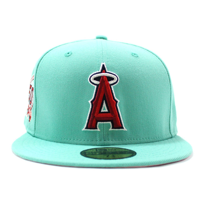 Anaheim Angels 50th Anniversity New Era 59Fifty Fitted Hat (Mint Pink Under Brim)