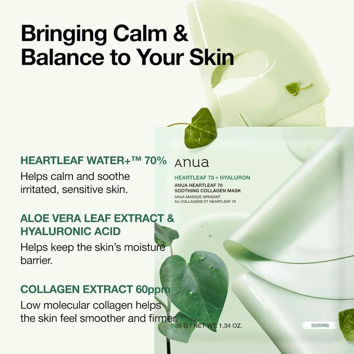 [Anua] Heartleaf 70 Soothing Collagen Mask 38g*4EA - Ballagrio
