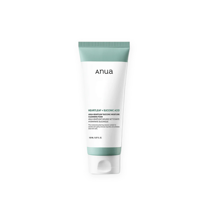 ANUA Heartleaf Succinic Moisture Cleansing Foam combines Heartleaf Extract, Succinic Acid, and Salicylic Acid to gently cleanse, exfoliate, and hydrate your skin. This foam effectively removes impurities, unclogs pores, and helps control excess oil while maintaining moisture balance. With soothing ingredients like Panthenol and Ceramide NP, it calms and nourishes the skin, leaving it feeling refreshed, smooth, and clear. Perfect for daily use, this cleansing foam is ideal for maintaining a healt