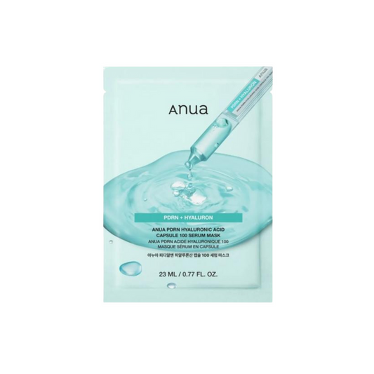 ANUA PDRN Hyaluronic Acid Capsule 100 Serum Mask delivers an intensive boost of hydration and skin-repairing care in one sheet mask. Infused with PDRN (Sodium DNA), Niacinamide, and Glutathione, it helps brighten, firm, and revitalize tired skin. A complex of multiple Hyaluronic Acids deeply replenishes moisture at every layer, while Panthenol and Allantoin soothe and strengthen the skin barrier. With added botanical extracts like Neem, Eggplant, and Turmeric, this mask leaves skin feeling calm,