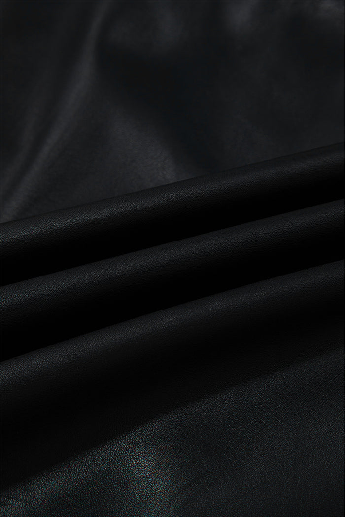 Black Faux Leather Sleeveless Round Neck Mini Dress