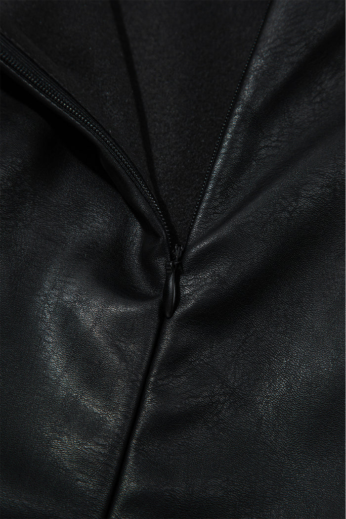 Black Faux Leather Sleeveless Round Neck Mini Dress