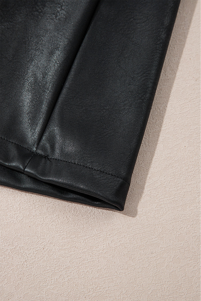 Black Faux Leather Sleeveless Round Neck Mini Dress