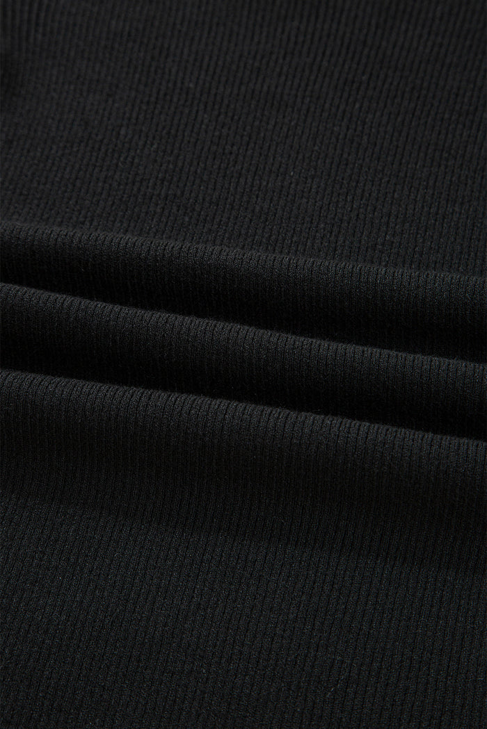 Black Ribbed Knit Cold Shoulder Plain Sweater