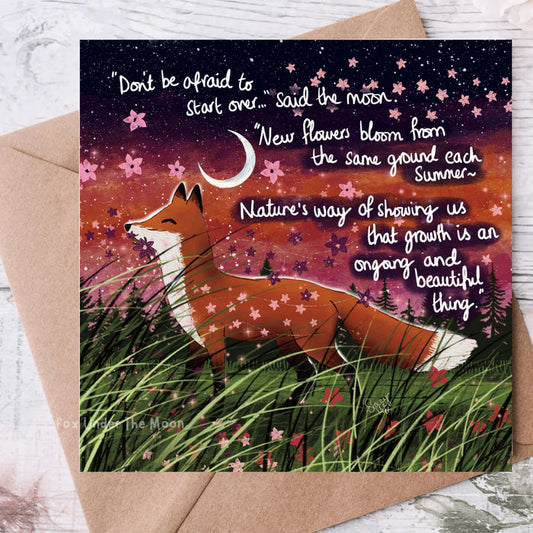 Bloom - Greeting Card From Fox Under The Moon with a fox and inspirational quote about growth and nature.