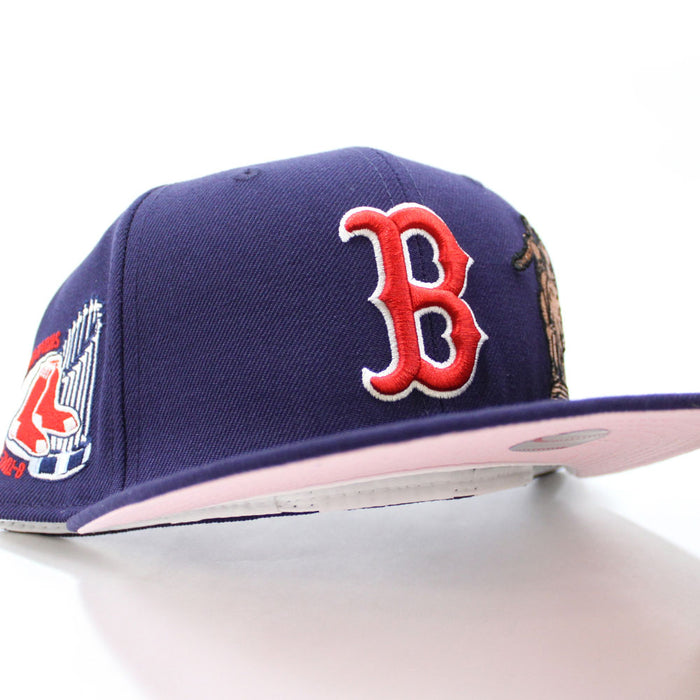 Boston Red Sox 8 WORLD SERIES CHAMPIONS New Era 59Fifty Fitted Hat (Navy Pink Under Brim)