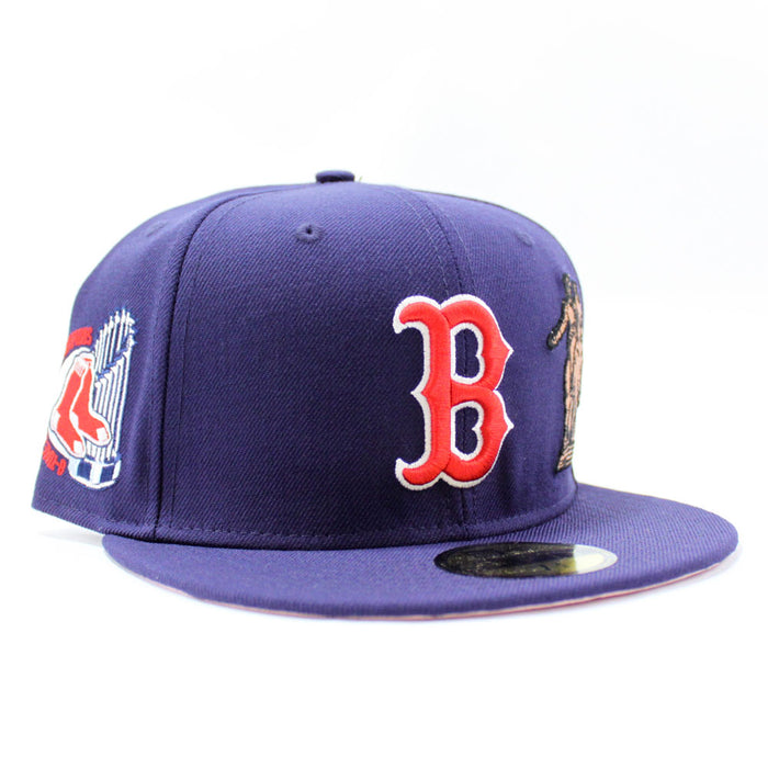 Boston Red Sox 8 WORLD SERIES CHAMPIONS New Era 59Fifty Fitted Hat (Navy Pink Under Brim)