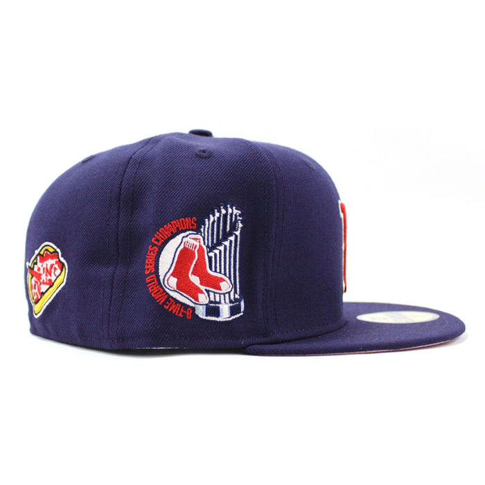 Boston Red Sox 8 WORLD SERIES CHAMPIONS New Era 59Fifty Fitted Hat (Navy Pink Under Brim)