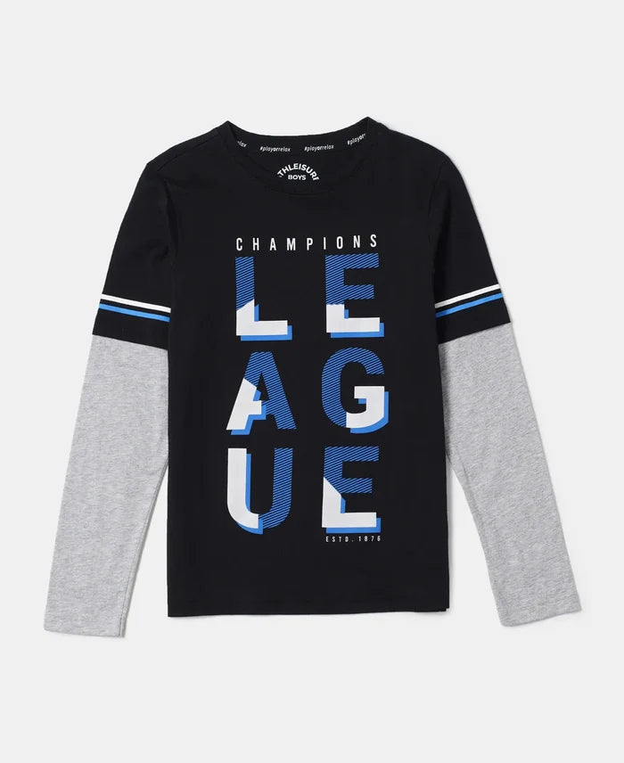 Super Combed Cotton Graphic Printed Full Sleeve T-Shirt - Black-1