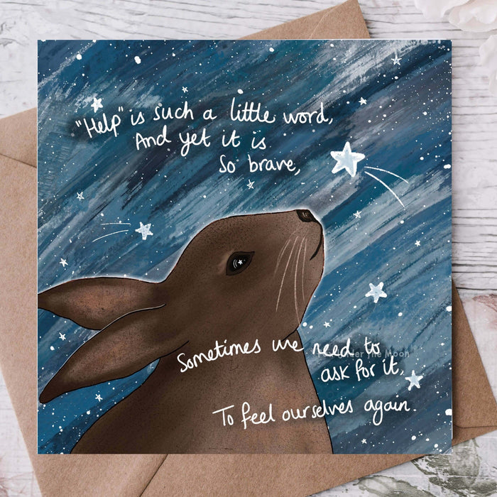 "Brave" - Greeting Card by Fox Under The Moon featuring artwork of a rabbit and an encouraging message.