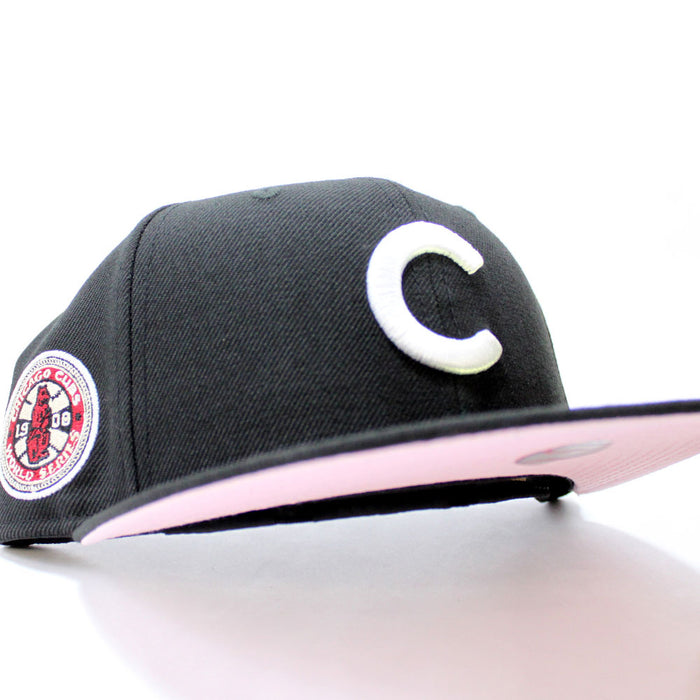 Chicago Cubs 1908 World Series New Era 59Fifty Fitted Hat (Black Pink Under Brim)