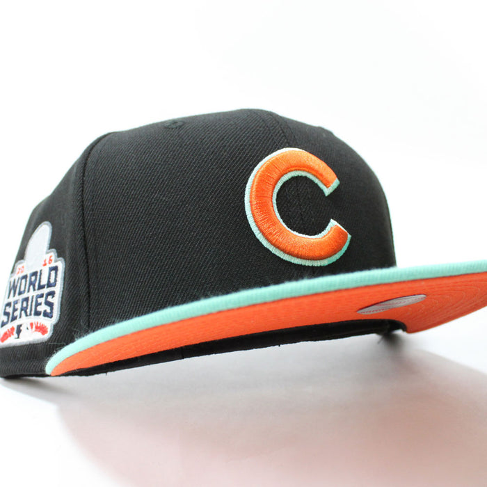 Chicago Cubs 2016 World Series New Era 59Fifty Fitted Hat (Black Mint With Orange Under Brim)