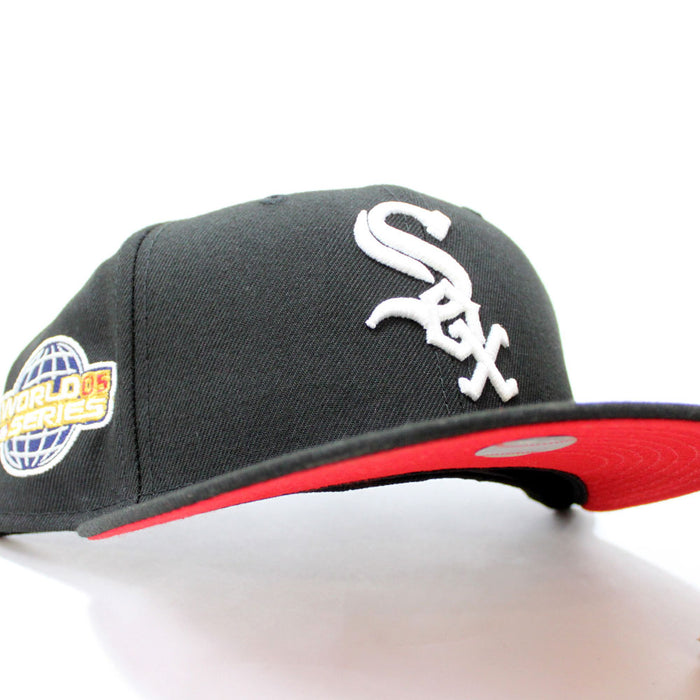 Chicago White Sox 2005 World Series New Era Fitted 59Fifty Hat (Black Red Under Brim)