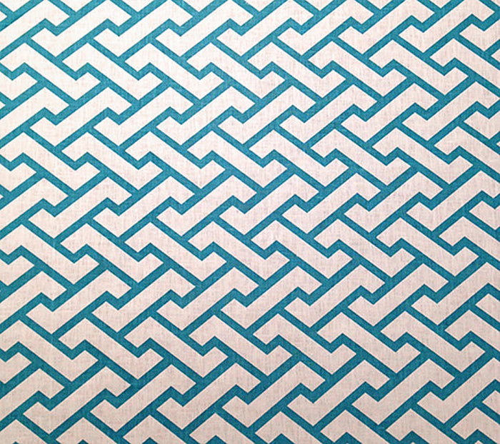 China Seas Fabric: Aga - Custom Turquoise on White 100% Linen