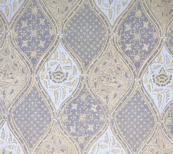 China Seas Fabric: Balinese Batik - Gray / Cream on White Belgian Linen / Cotton