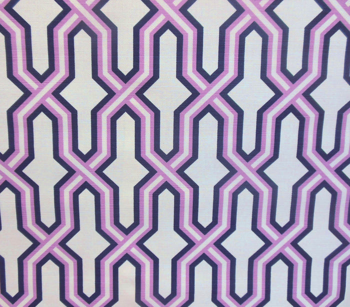 China Seas Fabric: Gorrivan Fretwork - Custom Lilac / Navy on Tinted Linen / Cotton
